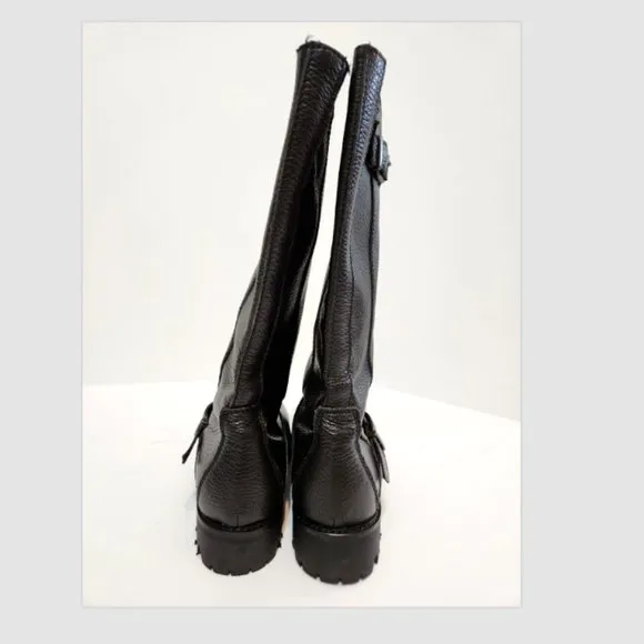 MaxMara Namur Leather Moto Mid-Calf Pull On Boots Lug Soles
