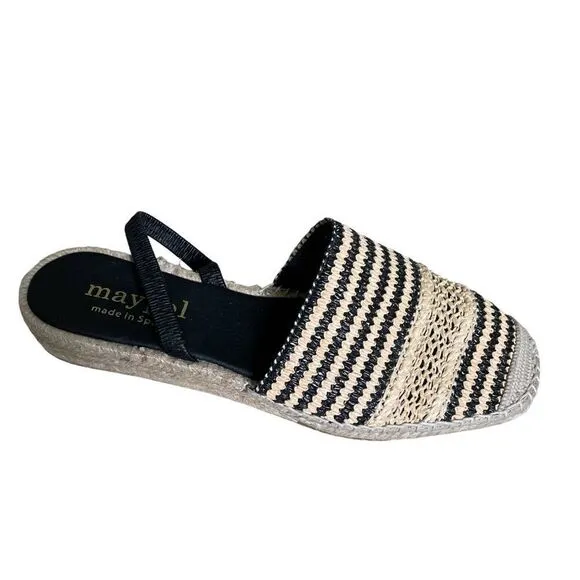 MAYPOL Woven Sling Back Espadrilles SandalsBlack Tan 40