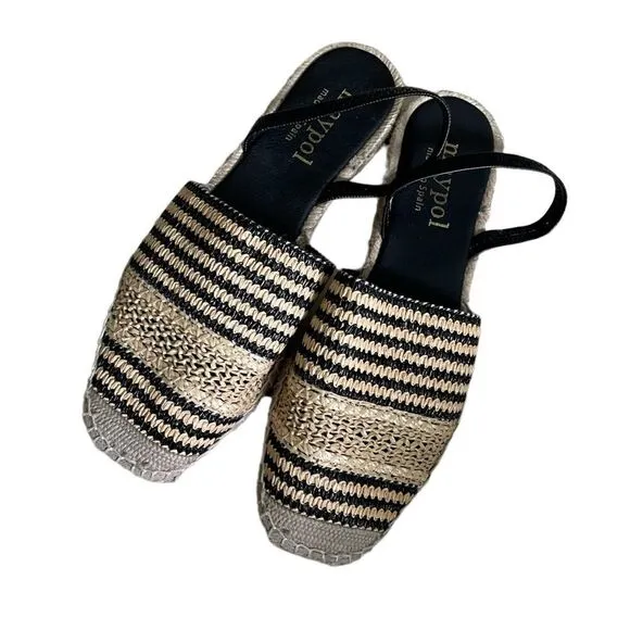MAYPOL Woven Sling Back Espadrilles SandalsBlack Tan 40