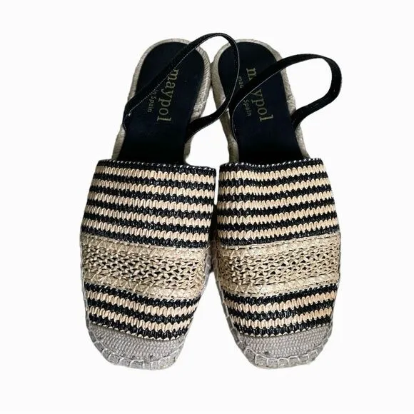 MAYPOL Woven Sling Back Espadrilles SandalsBlack Tan 40