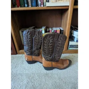 Men’s 8.5D Brown Leather Western Cowboy Boots Pointed Toe Mid Calf Shaft