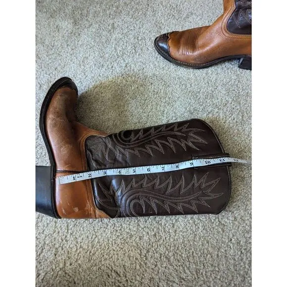 Men’s 8.5D Brown Leather Western Cowboy Boots Pointed Toe Mid Calf Shaft