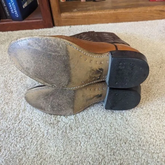 Men’s 8.5D Brown Leather Western Cowboy Boots Pointed Toe Mid Calf Shaft