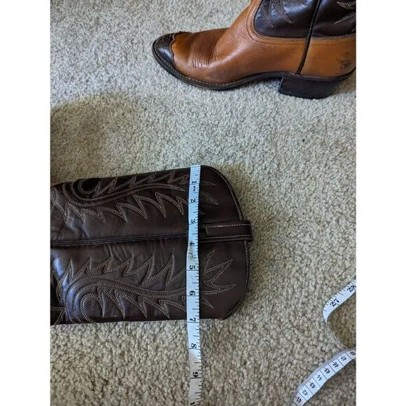 Men’s 8.5D Brown Leather Western Cowboy Boots Pointed Toe Mid Calf Shaft