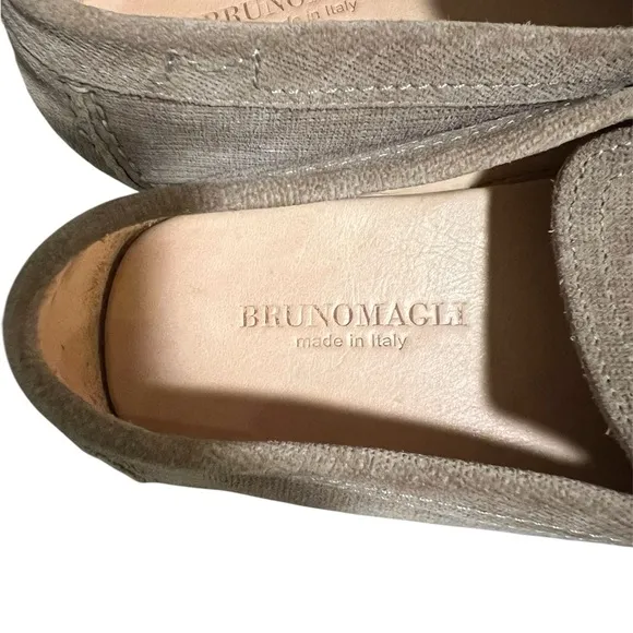 Men's Bruno Magli Beige Suede Slip-On Loafers with Metallic Detail Sz 9.5