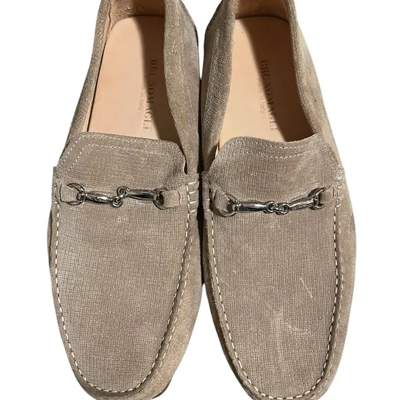 Men's Bruno Magli Beige Suede Slip-On Loafers with Metallic Detail Sz 9.5