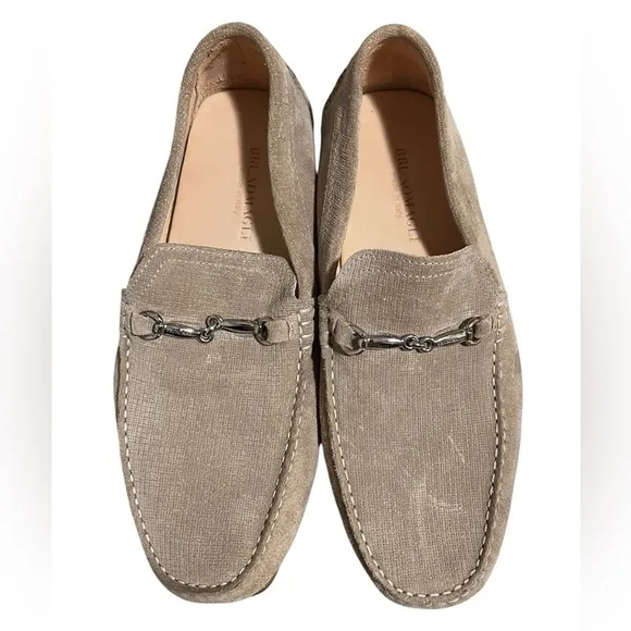 Men's Bruno Magli Beige Suede Slip-On Loafers with Metallic Detail Sz 9.5