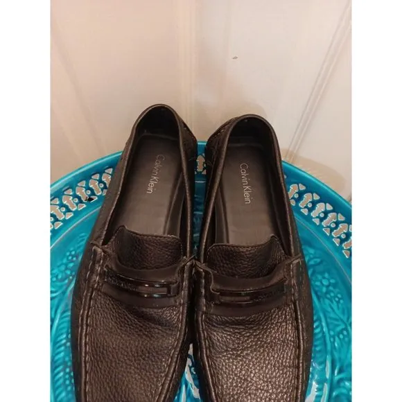 Men's Calvin Klein Derek Slip On Black Driving Loafers Spell Out On Front 9M