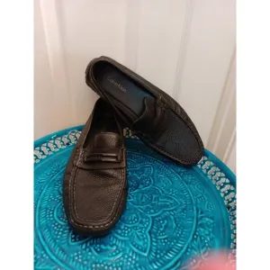 Men's Calvin Klein Derek Slip On Black Driving Loafers Spell Out On Front 9M