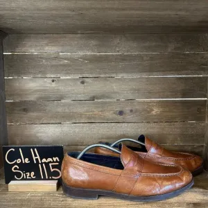 Mens‎ Cole Haan Grand.Os Brown Leather Almond Toe Penny Loafers Size 11.5 M GUC
