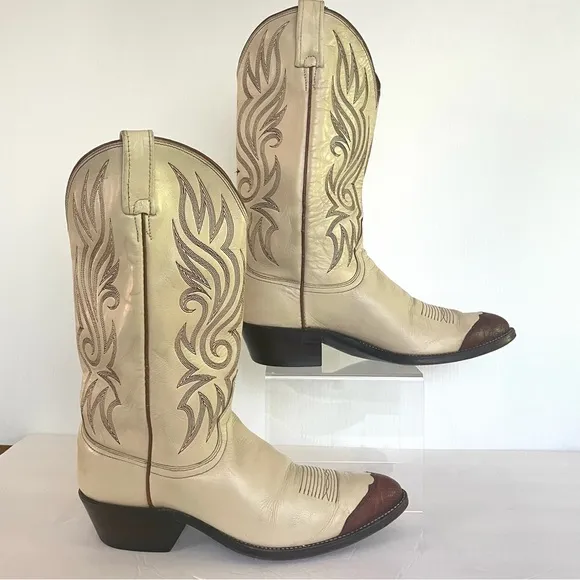 Men’s Dan Post Cream Print Western Cowboy Boots Size 10D Made in USA