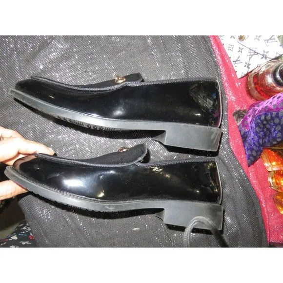 Men's Fashion Black Patent Leather &amp; Velour Driving Loafers Moccasins 43 US 10