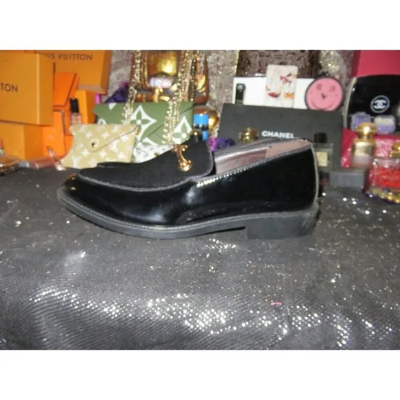 Men's Fashion Black Patent Leather &amp; Velour Driving Loafers Moccasins 43 US 10