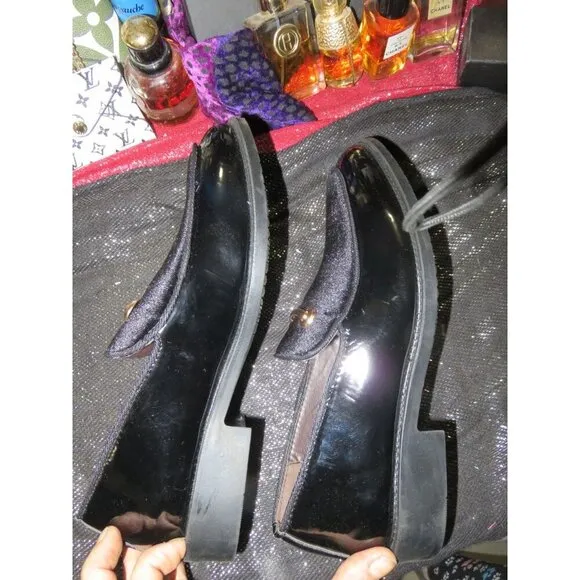 Men's Fashion Black Patent Leather &amp; Velour Driving Loafers Moccasins 43 US 10