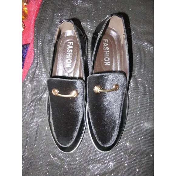Men's Fashion Black Patent Leather &amp; Velour Driving Loafers Moccasins 43 US 10