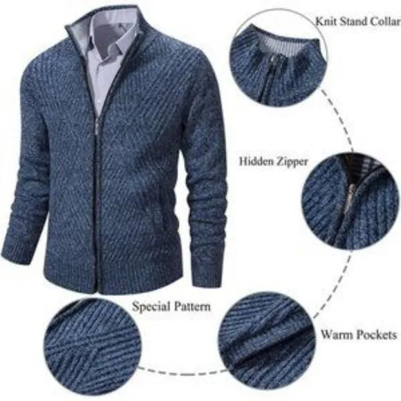 Men's Knitted Cardigan Sweaters Slim Full Zip Blue​