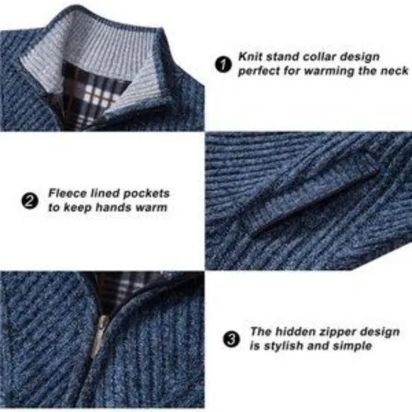 Men's Knitted Cardigan Sweaters Slim Full Zip Blue​