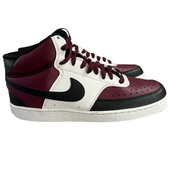 Men’s NIKE COURT VISION MID Next Nature Maroon &amp;  Black Sneakers, SZ 10.5.
