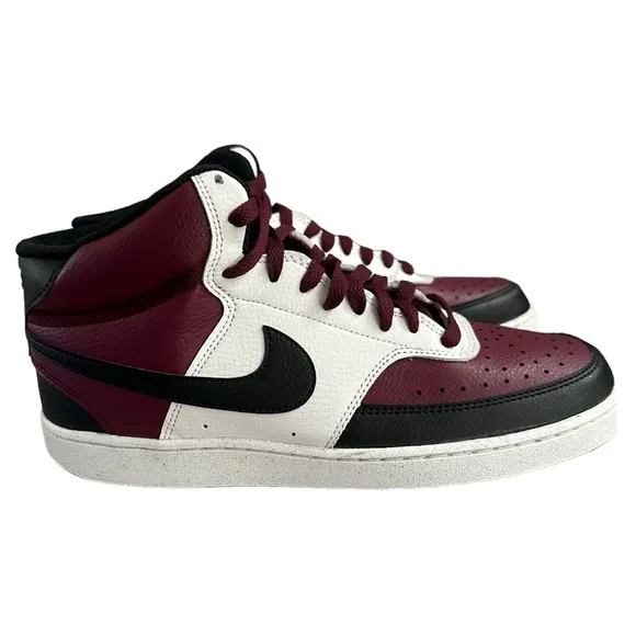 Men’s NIKE COURT VISION MID Next Nature Maroon &amp;  Black Sneakers, SZ 10.5.