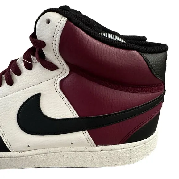 Men’s NIKE COURT VISION MID Next Nature Maroon &amp;  Black Sneakers, SZ 10.5.