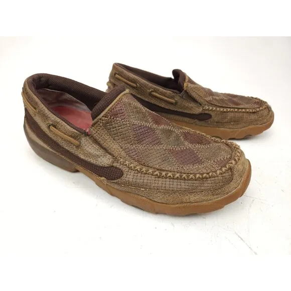 Men's Twisted X Driving Moc Loafers, Argyle Patchwork Style MDMS010 Size 7 M