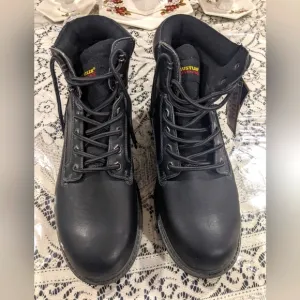 Mens Vintage Retro Black Leather Outdoor Hiking Work Boots lightweight Size 11