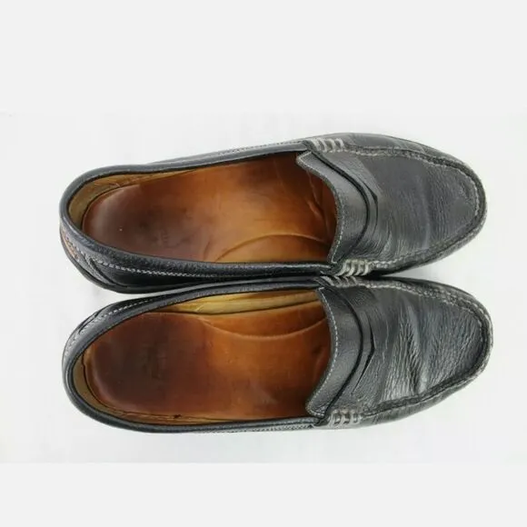 Men’s 8.5W Peter Millar Penny Driving Loafers Drivers Black Leather Slip On.