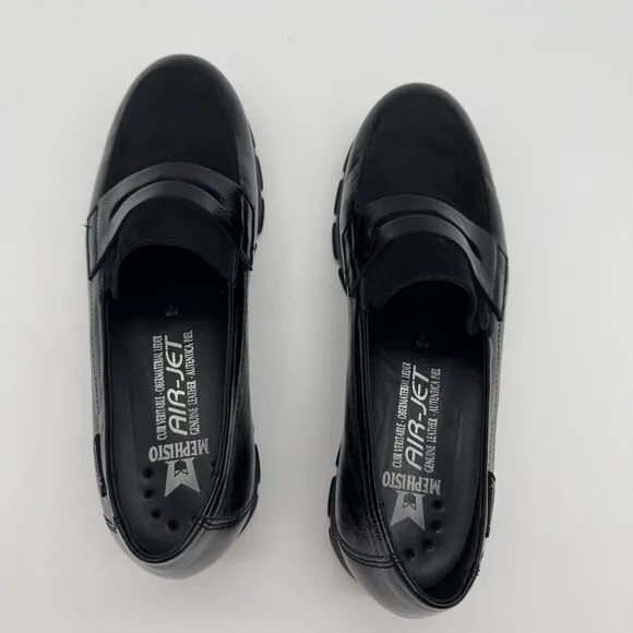 Mephisto Carima Penny Loafers NWOB Womens 7.5 Black Patent Air Jet Slip On Shoes