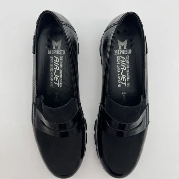 Mephisto Carima Penny Loafers NWOB Womens 7.5 Black Patent Air Jet Slip On Shoes
