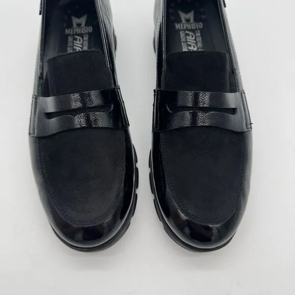 Mephisto Carima Penny Loafers NWOB Womens 7.5 Black Patent Air Jet Slip On Shoes