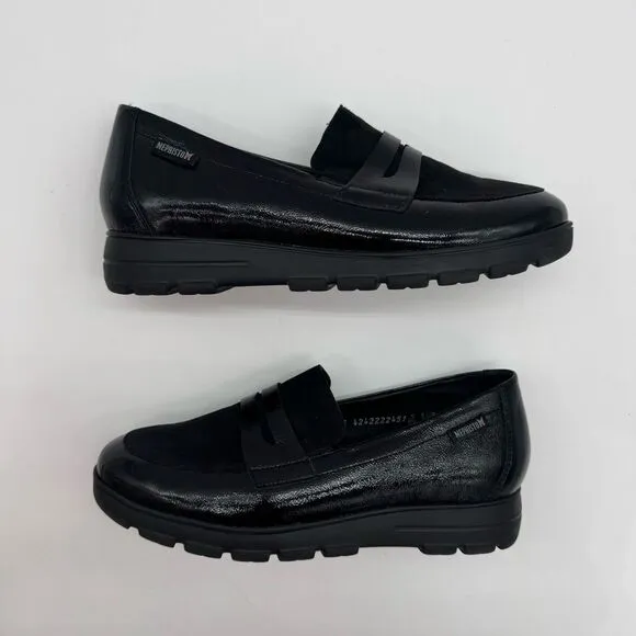 Mephisto Carima Penny Loafers NWOB Womens 7.5 Black Patent Air Jet Slip On Shoes