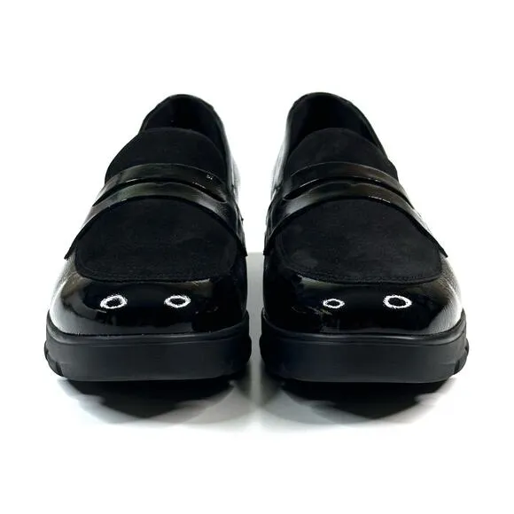 Mephisto Carima Penny Loafers Women's 9.5 Black Patent Leather Suede Air Jet New