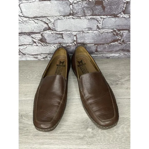 Mephisto Loafers Men Sz 10.5 Brown Leather Slip On Moc Cool Air Driving
