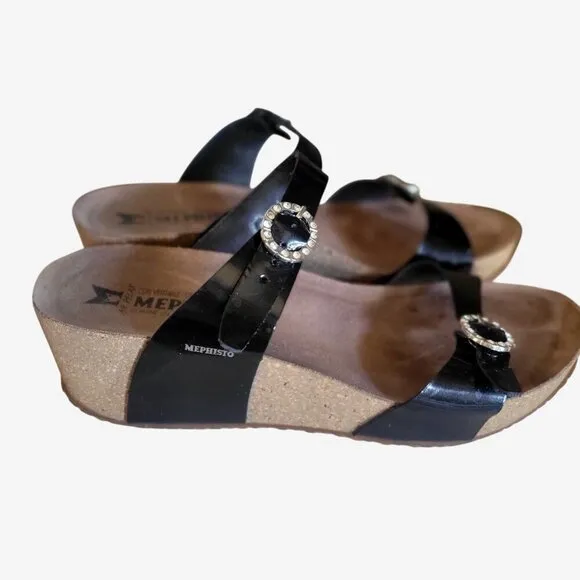 Mephisto Womens Sandals Idelya Casual Slip On Open Back Patent Leather EU 40