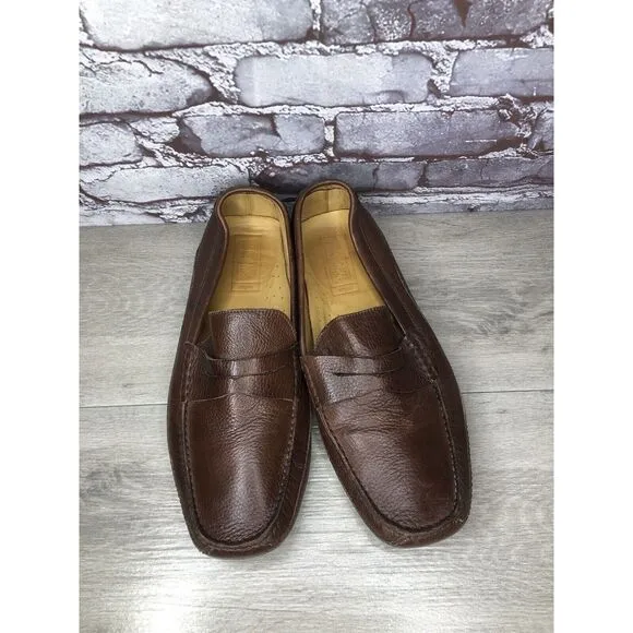 Mercanti Fiorentini Relax Brown Leather Driving Penny Loafers Shoes Men’s 13M US