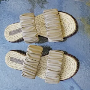 Mercedes Castillo &quot;MARCELA&quot; ESPADRILLE FLAT SANDAL 2 BAND GREY SATIN Silk Slides