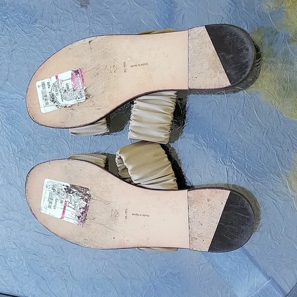 Mercedes Castillo &quot;MARCELA&quot; ESPADRILLE FLAT SANDAL 2 BAND GREY SATIN Silk Slides