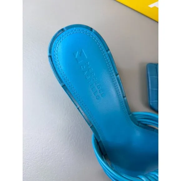 Mercedes Castillo women's 6.5 capri blue Calisse side knot heeled sandals NIB