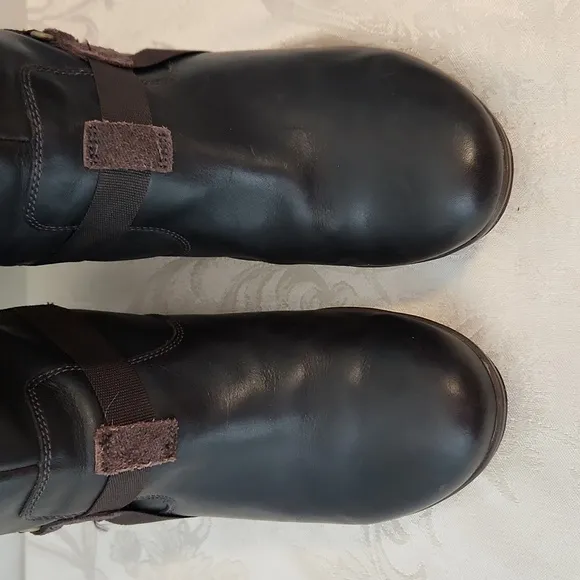 Merrell Evera Fade espresso mid calf leather and suede heel boots
