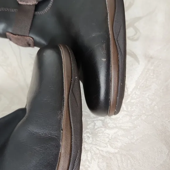 Merrell Evera Fade espresso mid calf leather and suede heel boots