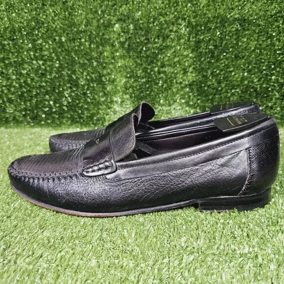 Mezlan‎ Genuine Lizard Black Leather Slip On Penny Loafers Mens Size US 8