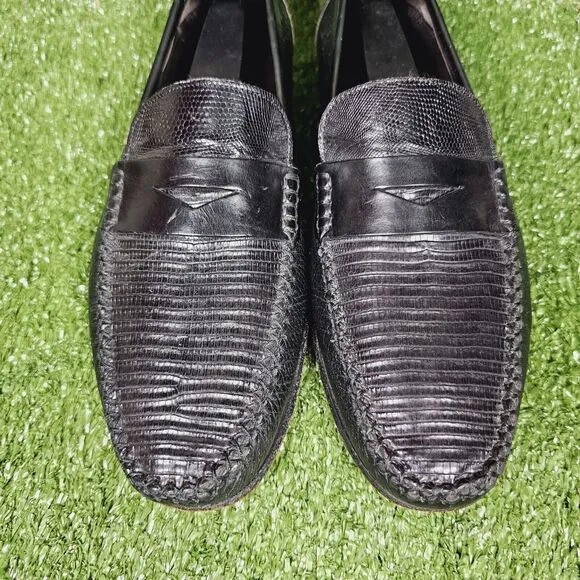 Mezlan‎ Genuine Lizard Black Leather Slip On Penny Loafers Mens Size US 8