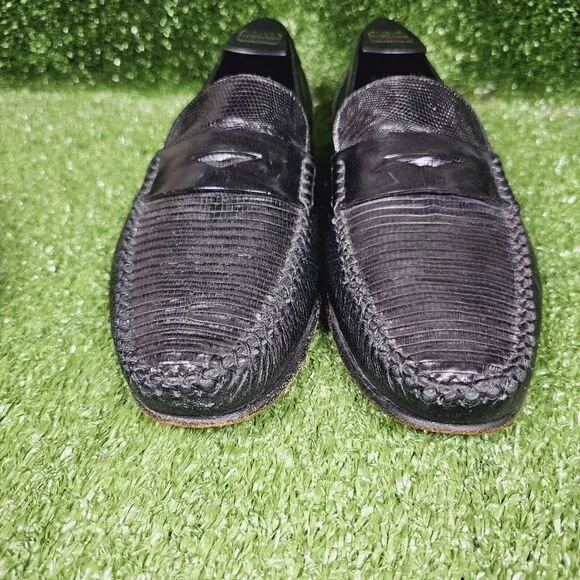 Mezlan‎ Genuine Lizard Black Leather Slip On Penny Loafers Mens Size US 8