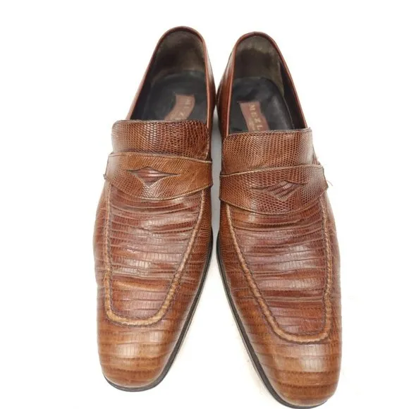 Mezlan Paso Men's Size 10 M Lizard Lace Up Brown Spain Penny Loafers