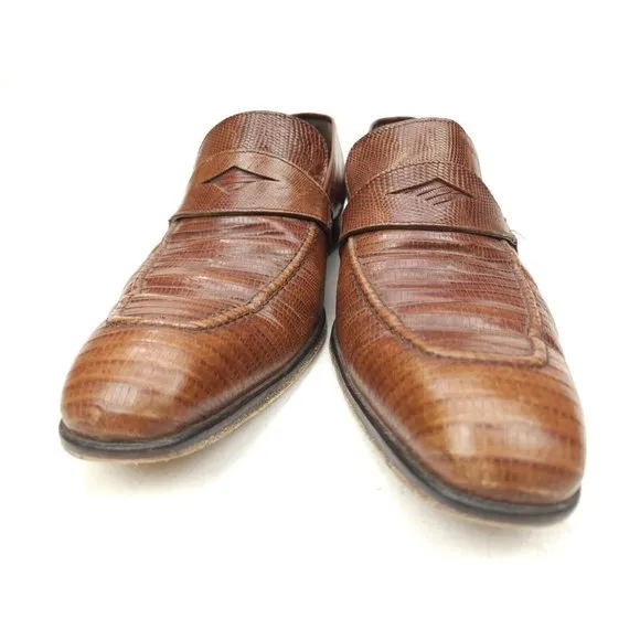 Mezlan Paso Men's Size 10 M Lizard Lace Up Brown Spain Penny Loafers