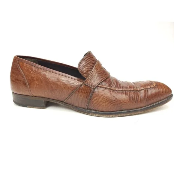 Mezlan Paso Men's Size 10 M Lizard Lace Up Brown Spain Penny Loafers