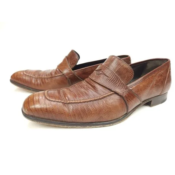Mezlan Paso Men's Size 10 M Lizard Lace Up Brown Spain Penny Loafers