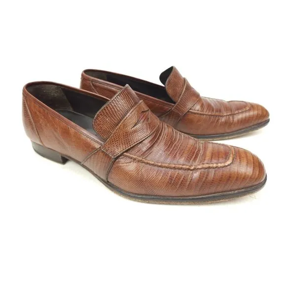 Mezlan Paso Men's Size 10 M Lizard Lace Up Brown Spain Penny Loafers