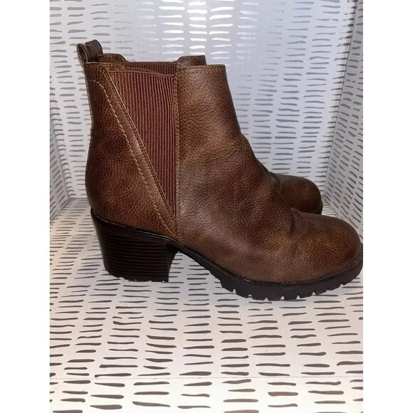 Mia Avya Jody Y2K Black Moto Boot Chunky Lug Platform Heel Shoe Grunge Brown 10