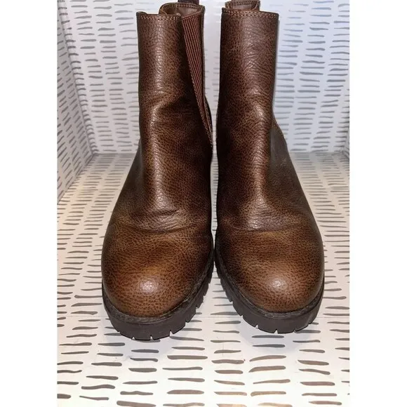 Mia Avya Jody Y2K Black Moto Boot Chunky Lug Platform Heel Shoe Grunge Brown 10